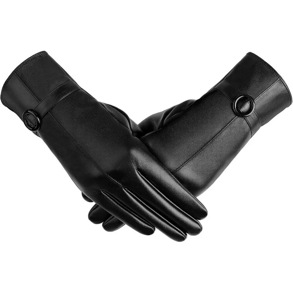 Women's black-medium Leather Winter Gloves Warm Touchscreen Cold Weather